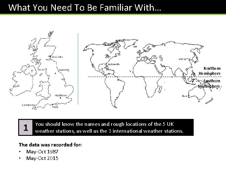 What You Need To Be Familiar With… Northern Hemisphere Southern Hemisphere 1 You should