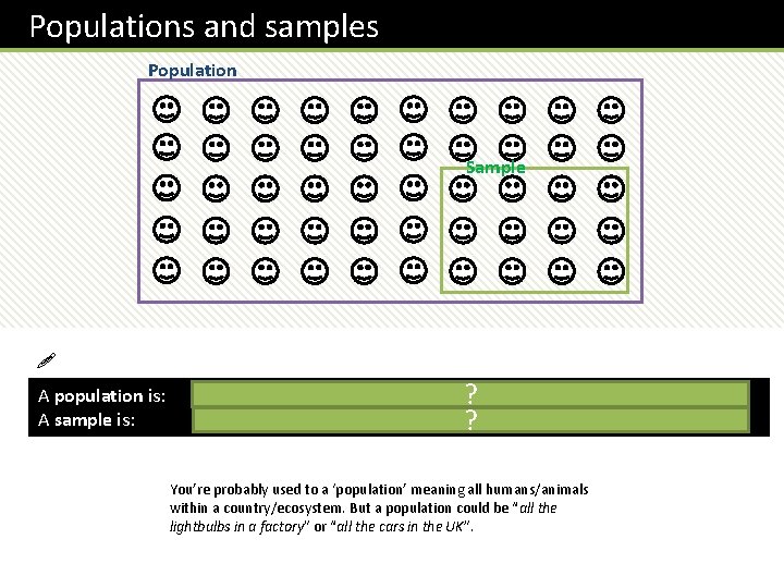 Populations and samples Population Sample ! A population is: A sample is: the whole