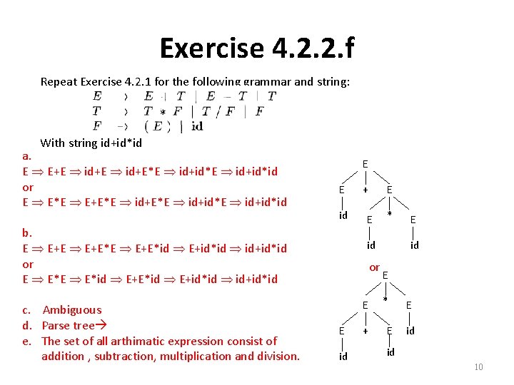 Exercise 4. 2. 2. f Repeat Exercise 4. 2. 1 for the following grammar