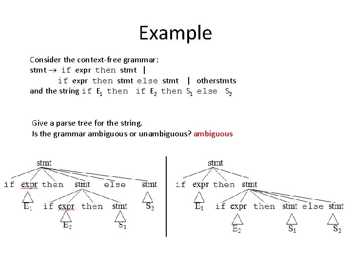 Example Consider the context-free grammar: stmt if expr then stmt | if expr then