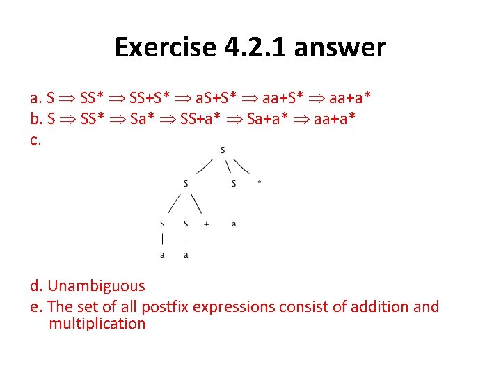 Exercise 4. 2. 1 answer a. S SS* SS+S* aa+a* b. S SS* Sa*