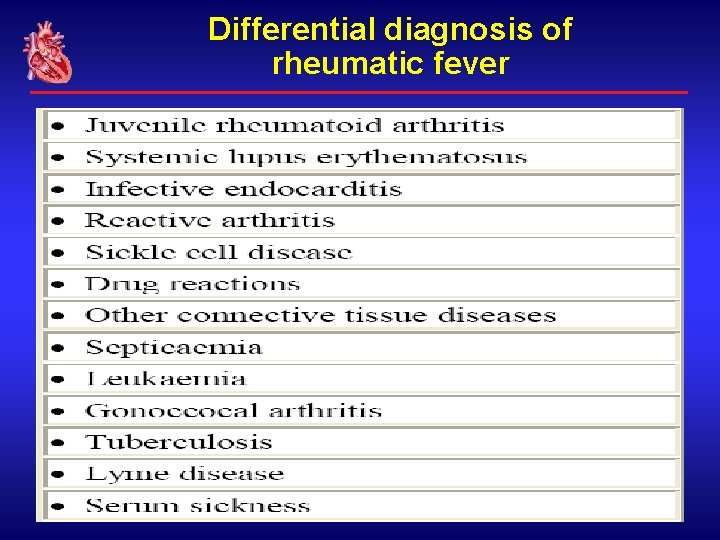 Differential diagnosis of rheumatic fever 