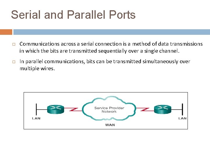 Serial and Parallel Ports Communications across a serial connection is a method of data