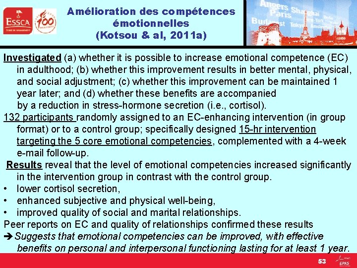 Amélioration des compétences émotionnelles (Kotsou & al, 2011 a) Investigated (a) whether it is