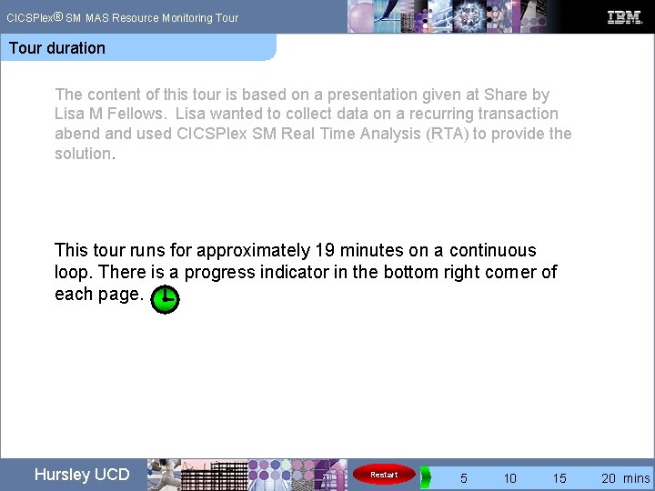 ® CICSPlex SM MAS Resource Monitoring Tour duration The content of this tour is ® CICSPlex SM MAS Resource Monitoring Tour duration The content of this tour is