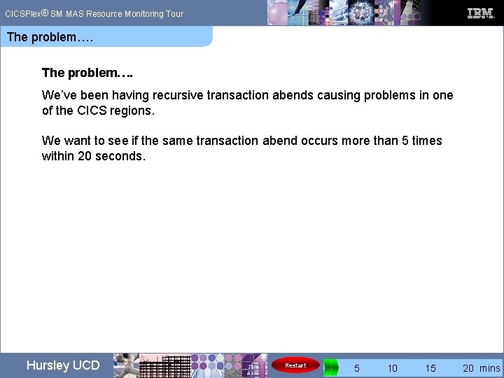 ® CICSPlex SM MAS Resource Monitoring Tour The problem…. We’ve been having recursive transaction ® CICSPlex SM MAS Resource Monitoring Tour The problem…. We’ve been having recursive transaction