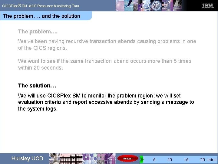 ® CICSPlex SM MAS Resource Monitoring Tour The problem…. and the solution The problem…. ® CICSPlex SM MAS Resource Monitoring Tour The problem…. and the solution The problem….