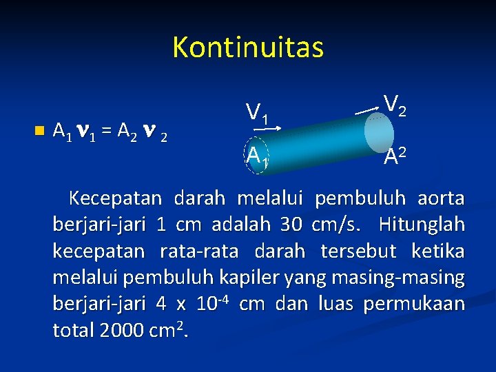 Kontinuitas n A 1 1 = A 2 2 V 1 V 2 A