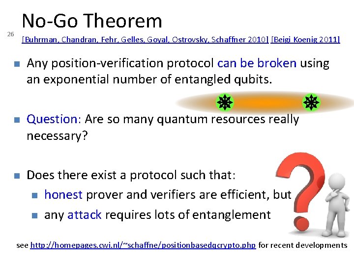 No-Go Theorem 26 [Buhrman, Chandran, Fehr, Gelles, Goyal, Ostrovsky, Schaffner 2010] [Beigi Koenig 2011]