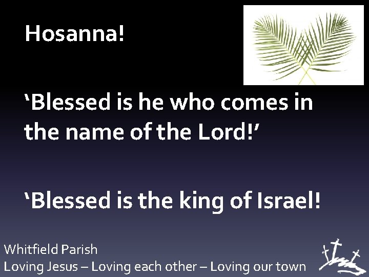 Hosanna! ‘Blessed is he who comes in the name of the Lord!’ ‘Blessed is