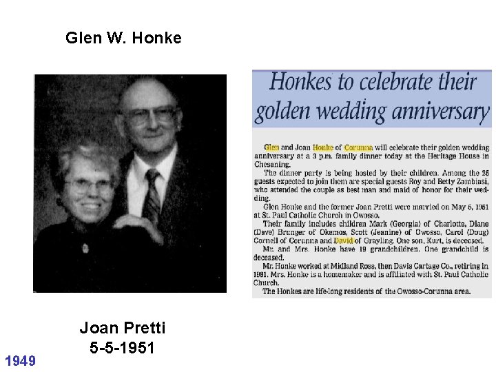 Glen W. Honke 1949 Joan Pretti 5 -5 -1951 