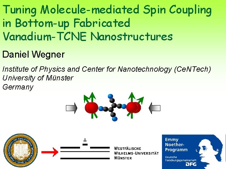 Tuning Molecule-mediated Spin Coupling in Bottom-up Fabricated Vanadium-TCNE Nanostructures Daniel Wegner Institute of Physics