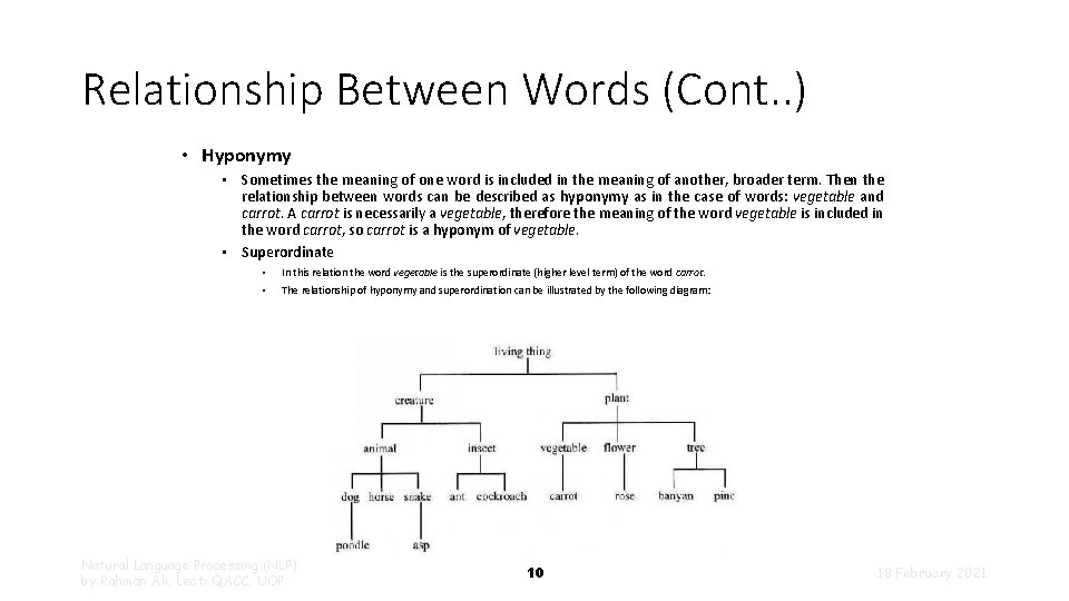 Relationship Between Words (Cont. . ) • Hyponymy • Sometimes the meaning of one