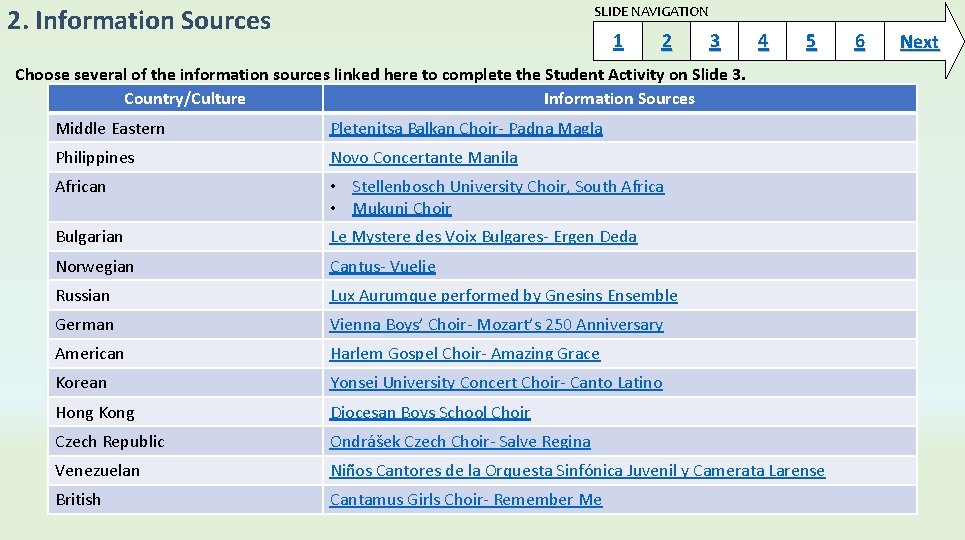 2. Information Sources SLIDE NAVIGATION 1 2 3 4 5 Choose several of the