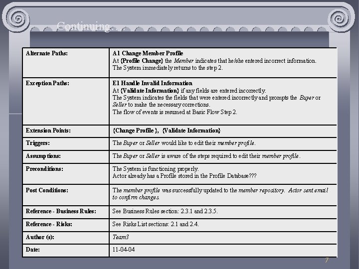 Continuing…. Alternate Paths: A 1 Change Member Profile At {Profile Change} the Member indicates