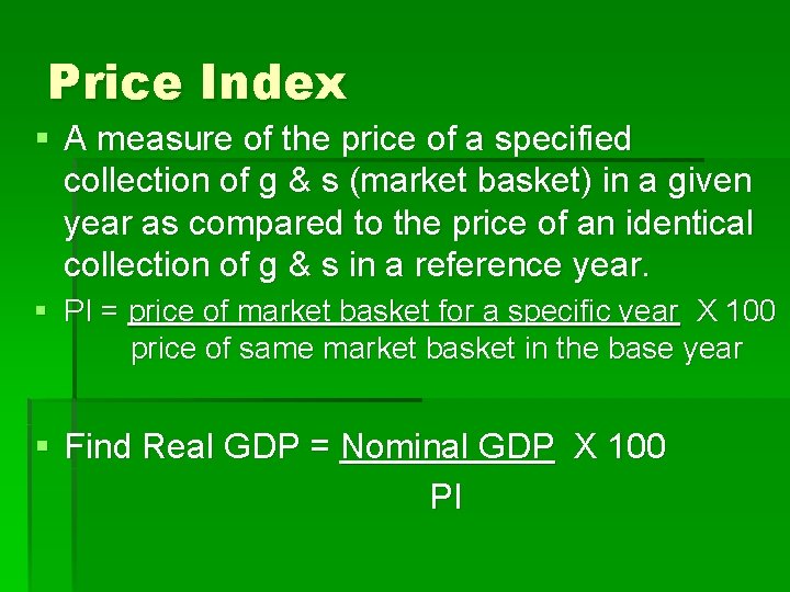 Price Index § A measure of the price of a specified collection of g
