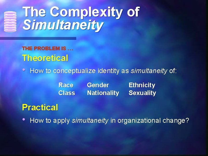 The Complexity of Simultaneity THE PROBLEM IS … Theoretical • How to conceptualize identity