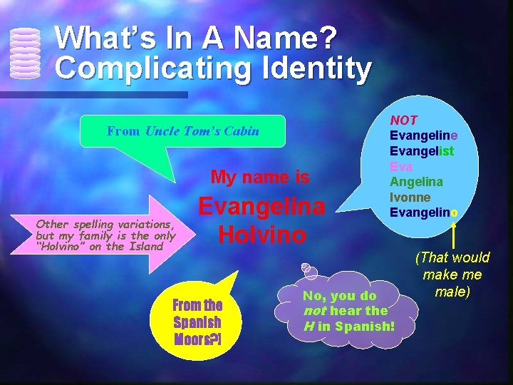 What’s In A Name? Complicating Identity From Uncle Tom’s Cabin My name is Other