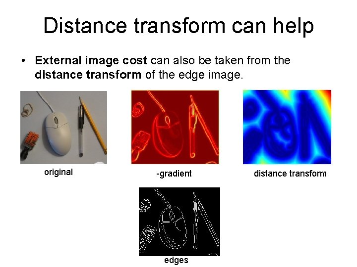 Distance transform can help • External image cost can also be taken from the