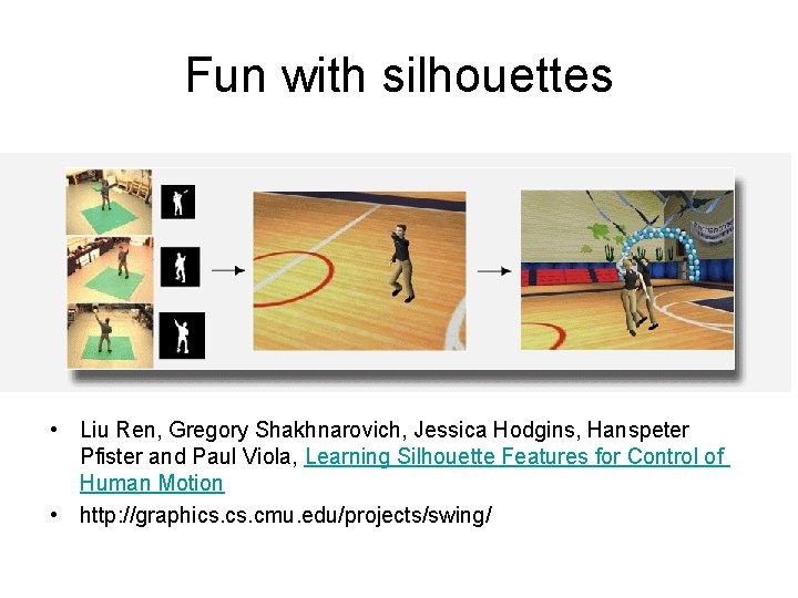 Fun with silhouettes • Liu Ren, Gregory Shakhnarovich, Jessica Hodgins, Hanspeter Pfister and Paul
