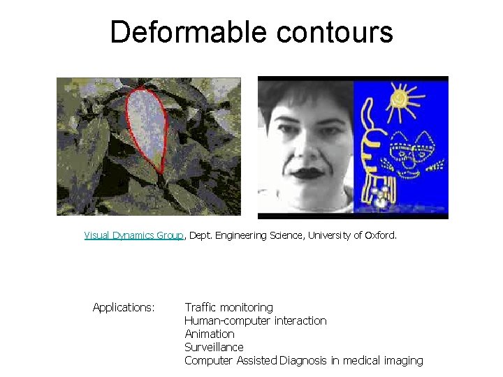 Deformable contours Visual Dynamics Group, Dept. Engineering Science, University of Oxford. Applications: Traffic monitoring