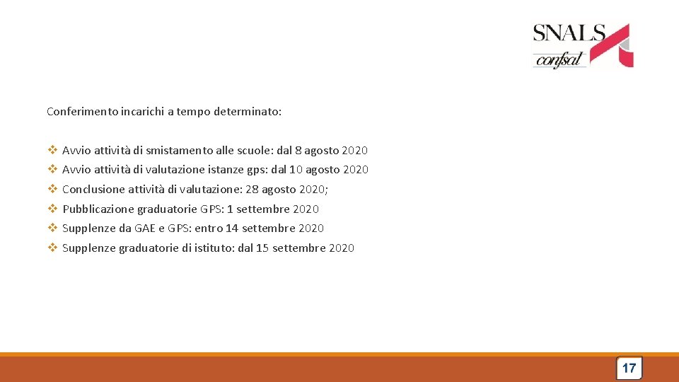 Conferimento incarichi a tempo determinato: v v v Avvio attività di smistamento alle scuole: