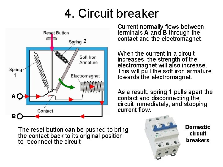 4. Circuit breaker 2 1 A B Current normally flows between terminals A and