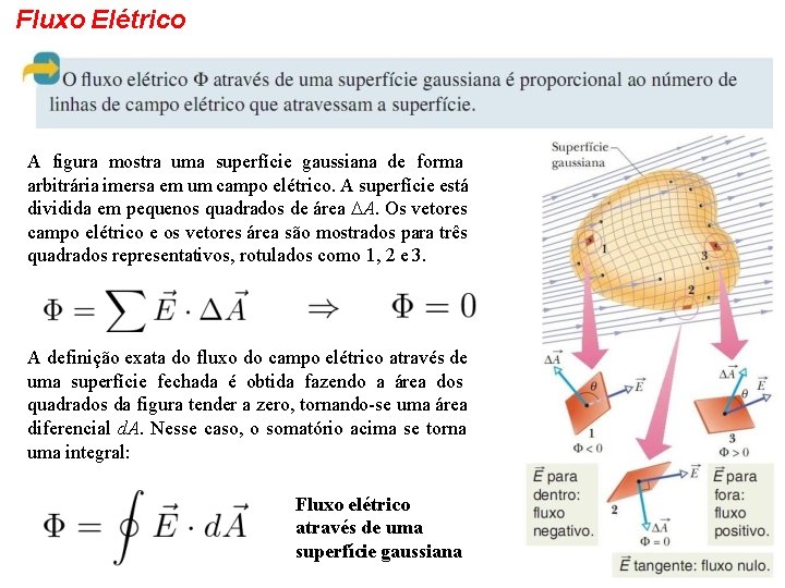 Fluxo Elétrico A figura mostra uma superfície gaussiana de forma arbitrária imersa em um