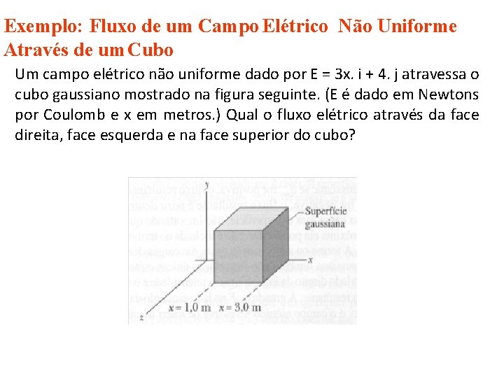 Exemplo: Fluxo de um Campo Elétrico Não Uniforme Através de um Cubo Um campo