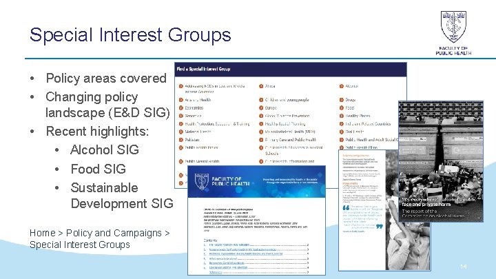 Special Interest Groups • Policy areas covered • Changing policy landscape (E&D SIG) • Special Interest Groups • Policy areas covered • Changing policy landscape (E&D SIG) •