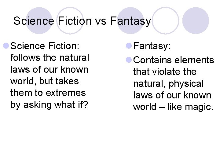 Science Fiction vs Fantasy l Science Fiction: follows the natural laws of our known