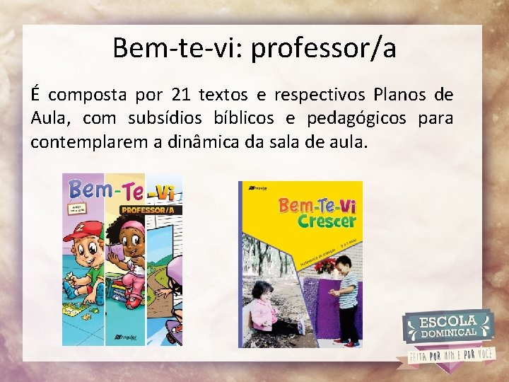 Bem-te-vi: professor/a É composta por 21 textos e respectivos Planos de Aula, com subsídios