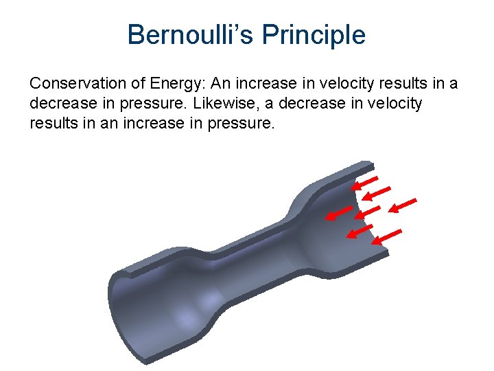 Bernoulli’s Principle Conservation of Energy: An increase in velocity results in a decrease in