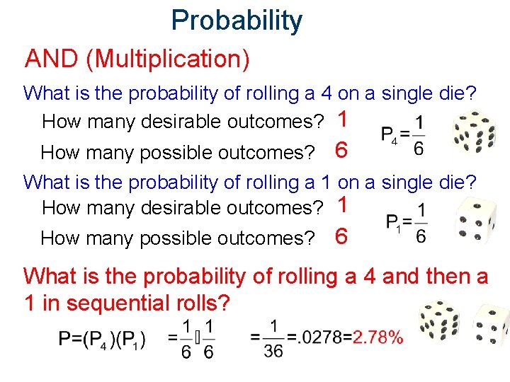 Probability AND (Multiplication) What is the probability of rolling a 4 on a single