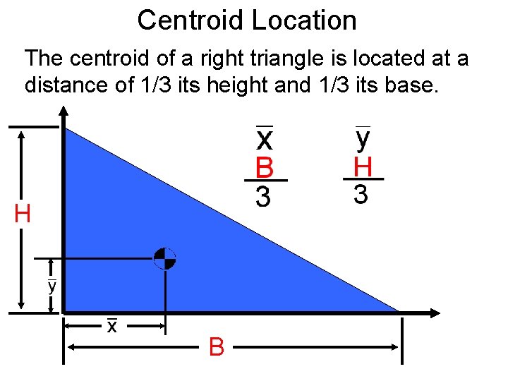 Centroid Location The centroid of a right triangle is located at a distance of