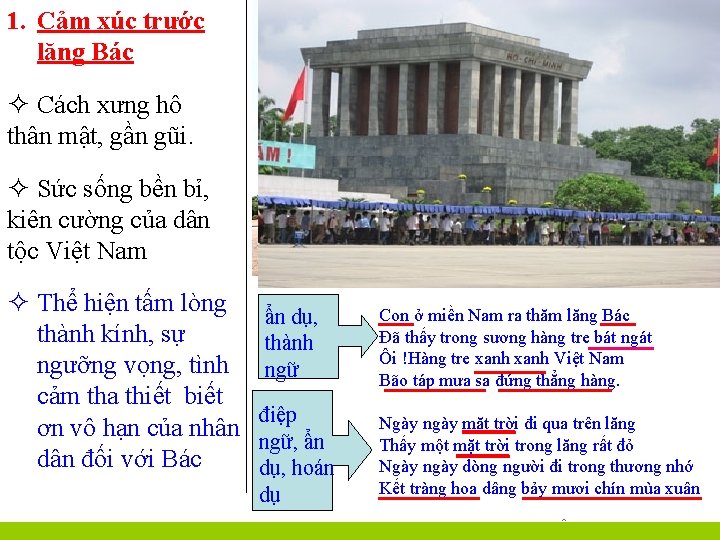 1. Cảm xúc trước lăng Bác Cách xưng hô thân mật, gần gũi. Sức