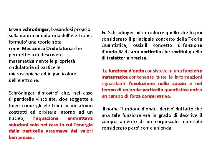 Erwin Schrödinger, basandosi proprio sulla natura ondulatoria dell’elettrone, formulo' una teoria nota come Meccanica