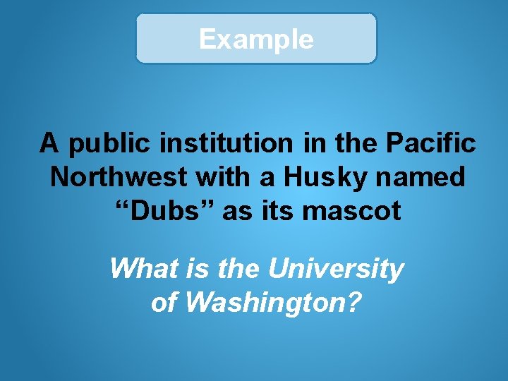 Example A public institution in the Pacific Northwest with a Husky named “Dubs” as