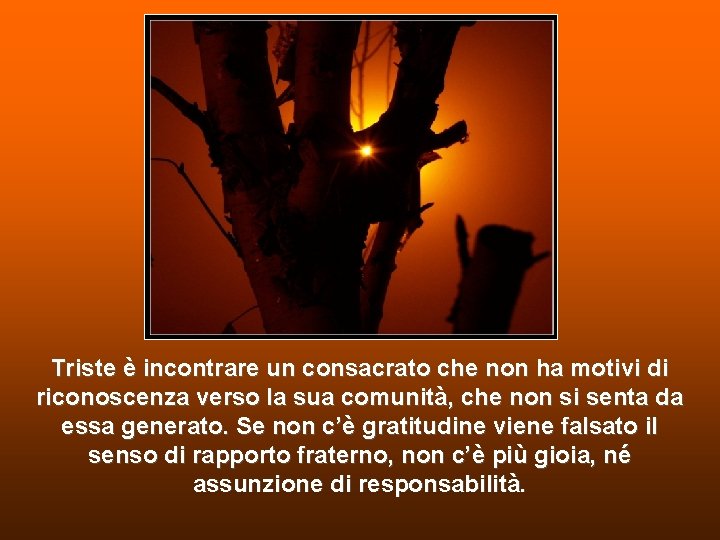 Triste è incontrare un consacrato che non ha motivi di riconoscenza verso la sua Triste è incontrare un consacrato che non ha motivi di riconoscenza verso la sua