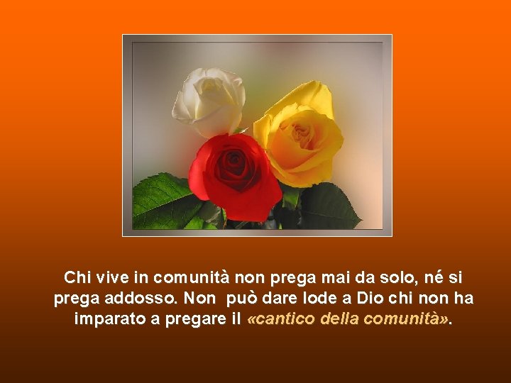 Chi vive in comunità non prega mai da solo, né si prega addosso. Non Chi vive in comunità non prega mai da solo, né si prega addosso. Non