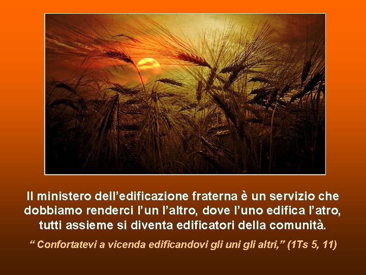 Il ministero dell’edificazione fraterna è un servizio che dobbiamo renderci l’un l’altro, dove l’uno Il ministero dell’edificazione fraterna è un servizio che dobbiamo renderci l’un l’altro, dove l’uno