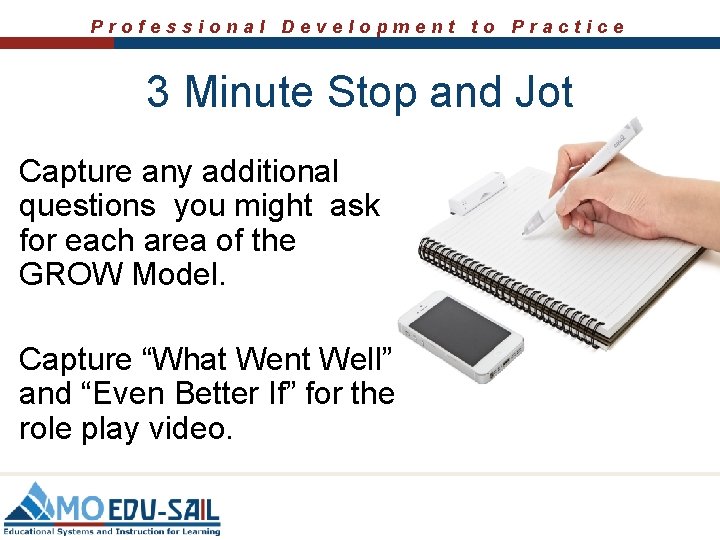 Professional Development to Practice 3 Minute Stop and Jot Capture any additional questions you Professional Development to Practice 3 Minute Stop and Jot Capture any additional questions you