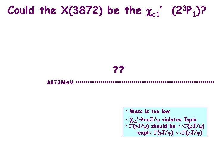Could the X(3872) be the cc 1’ (23 P 1)? ? ? 3872 Me.
