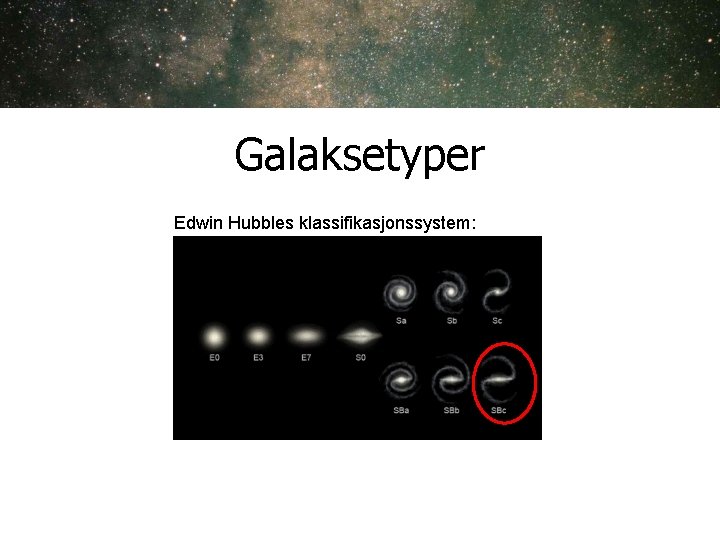 Galaksetyper Edwin Hubbles klassifikasjonssystem: Galaksetyper Edwin Hubbles klassifikasjonssystem: