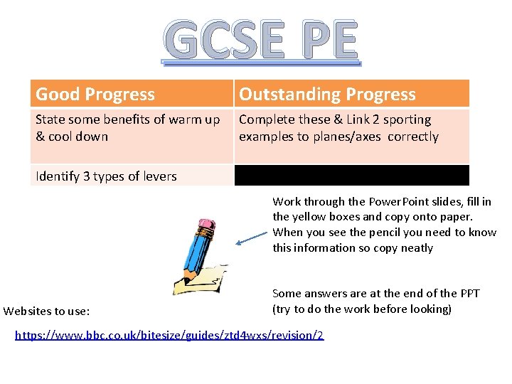 GCSE PE Good Progress Outstanding Progress State some benefits of warm up & cool