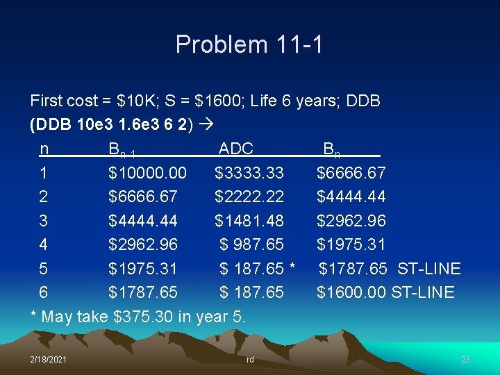 Problem 11 -1 First cost = $10 K; S = $1600; Life 6 years;