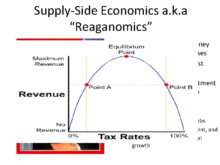Supply-Side Economics a. k. a “Reaganomics” • Cut taxes to put more money into