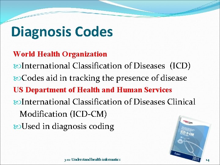 Diagnosis Codes World Health Organization International Classification of Diseases (ICD) Codes aid in tracking