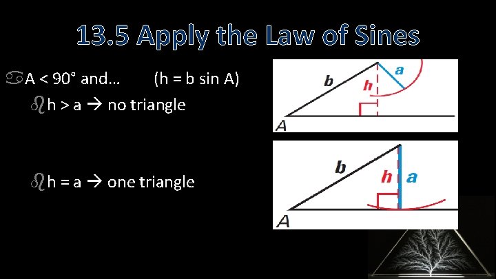 13. 5 Apply the Law of Sines A < 90° and… (h = b