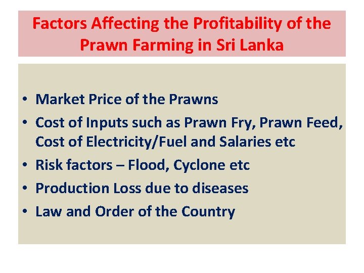Factors Affecting the Profitability of the Prawn Farming in Sri Lanka • Market Price